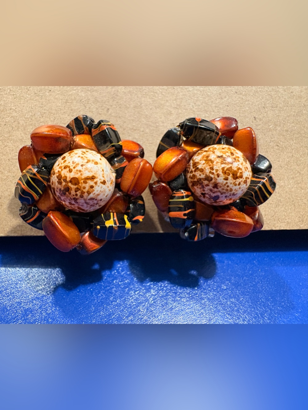 Handcrafted Orange and Black Beaded Statement Earrings